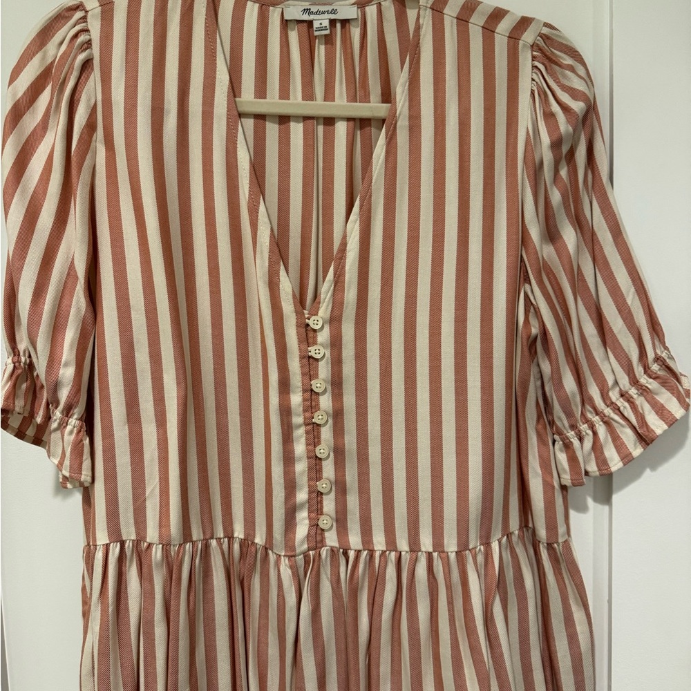 Madewell V-Neck Striped Blouse in Pink and Cream